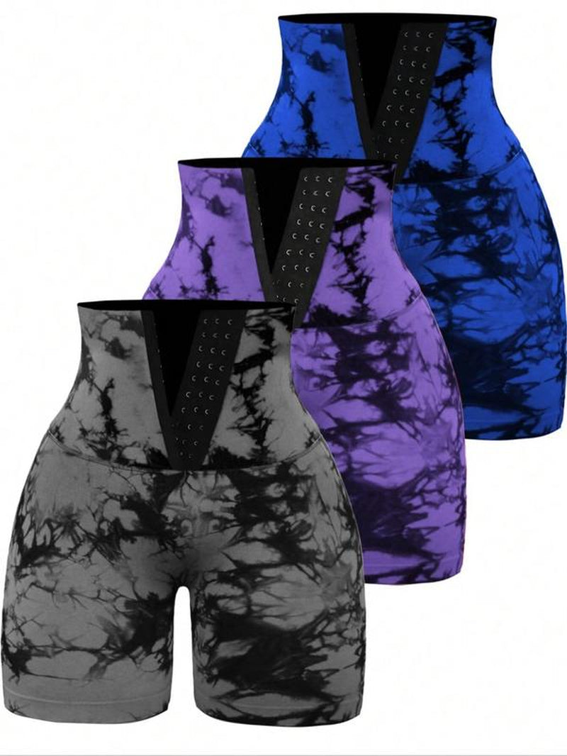 Sporty Women'S Tie Dye Adjustable Hooks Waist Sports Short Leggings, Summer Outfits 2024 Sets, Comfy Seamless Skinny Shorts for Yoga Gym Workout Running Cycling, Ladies Sportswear for Summer